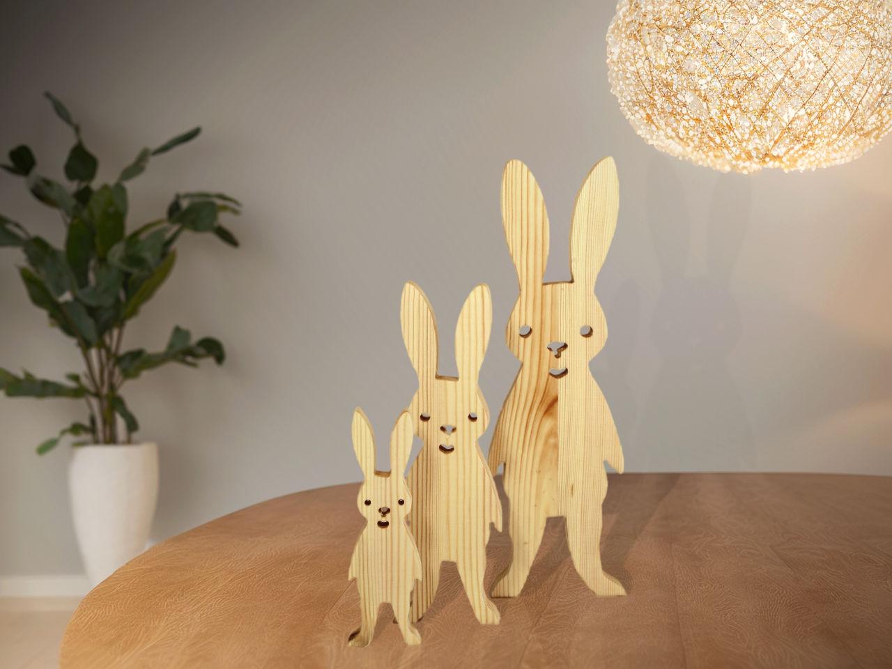 Deko Hase Kiefernholz 3er Set - Bild 1