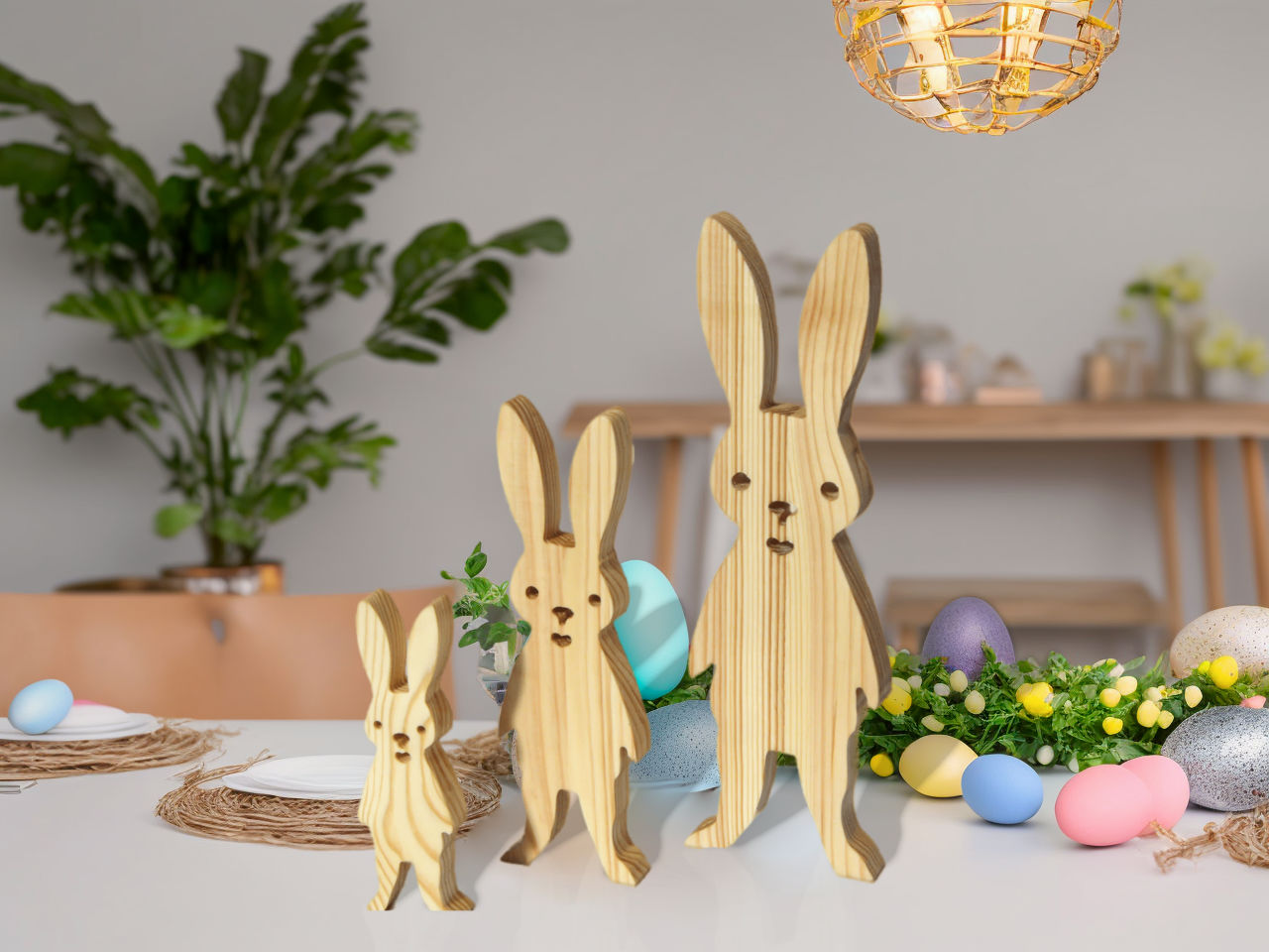Stehender Deko Hase aus Kiefernholz 3er Set - Deko-Artikel (Bild 2) - Handgefertigtes Holzprodukt